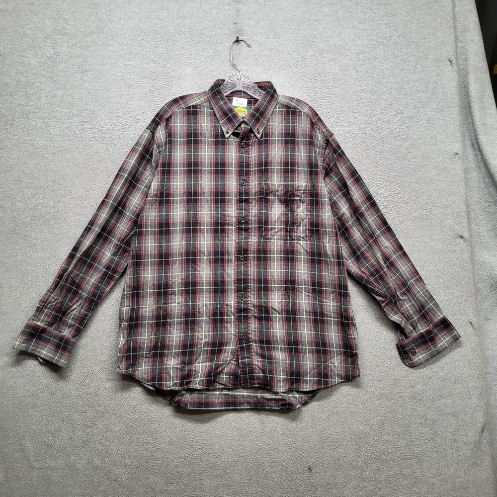 Cabela's Men Button Up Shirt L Gray Plaid Flannel Outdoor Long Sleeve